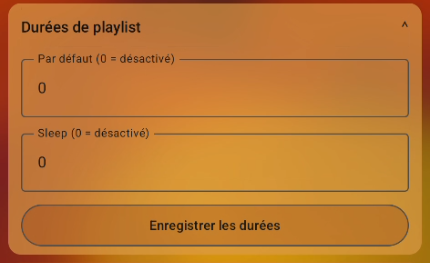 Réglage des durées de playlist