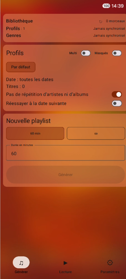 Espace Générer de Playlist Generator
