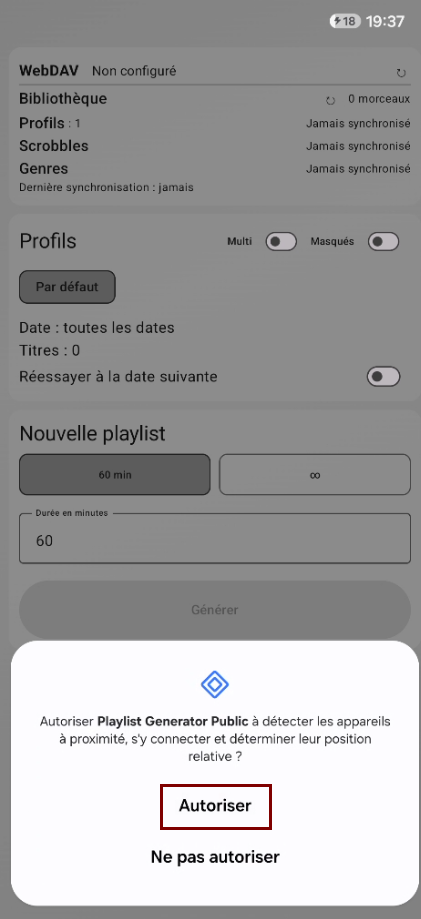Autorisation de détecter les appareils à proximité