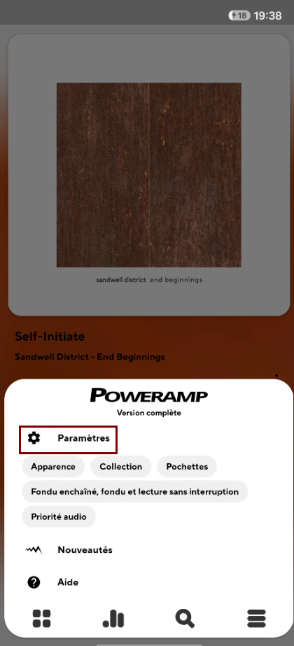 Menu des paramètres Poweramp
