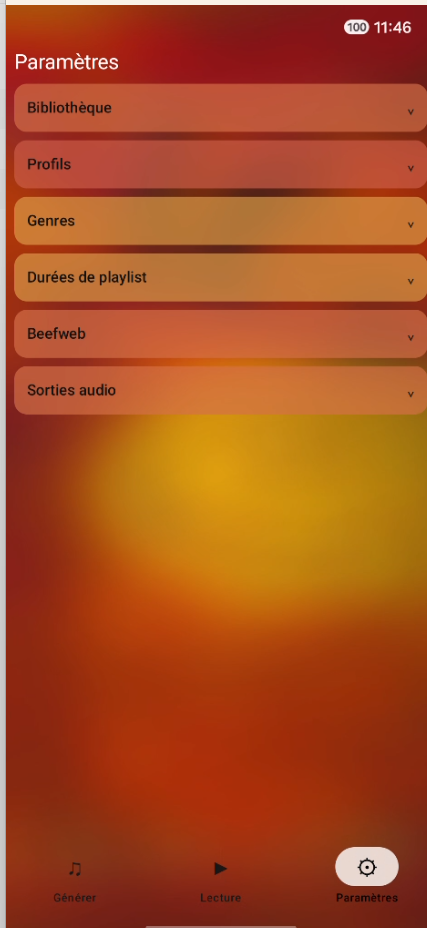 Espace Paramètres de Playlist Generator
