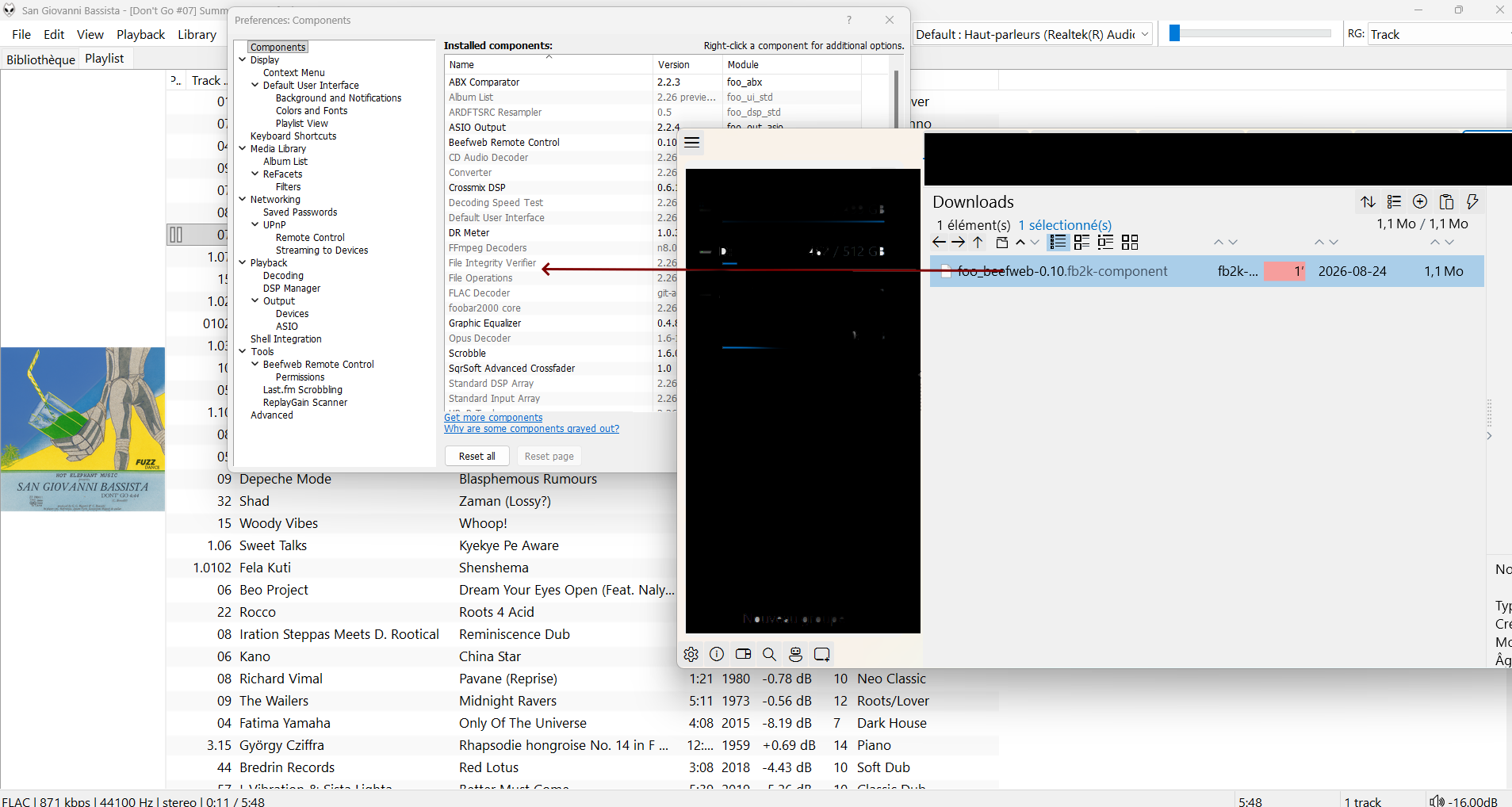 Fichier Beefweb téléchargé et composants foobar2000