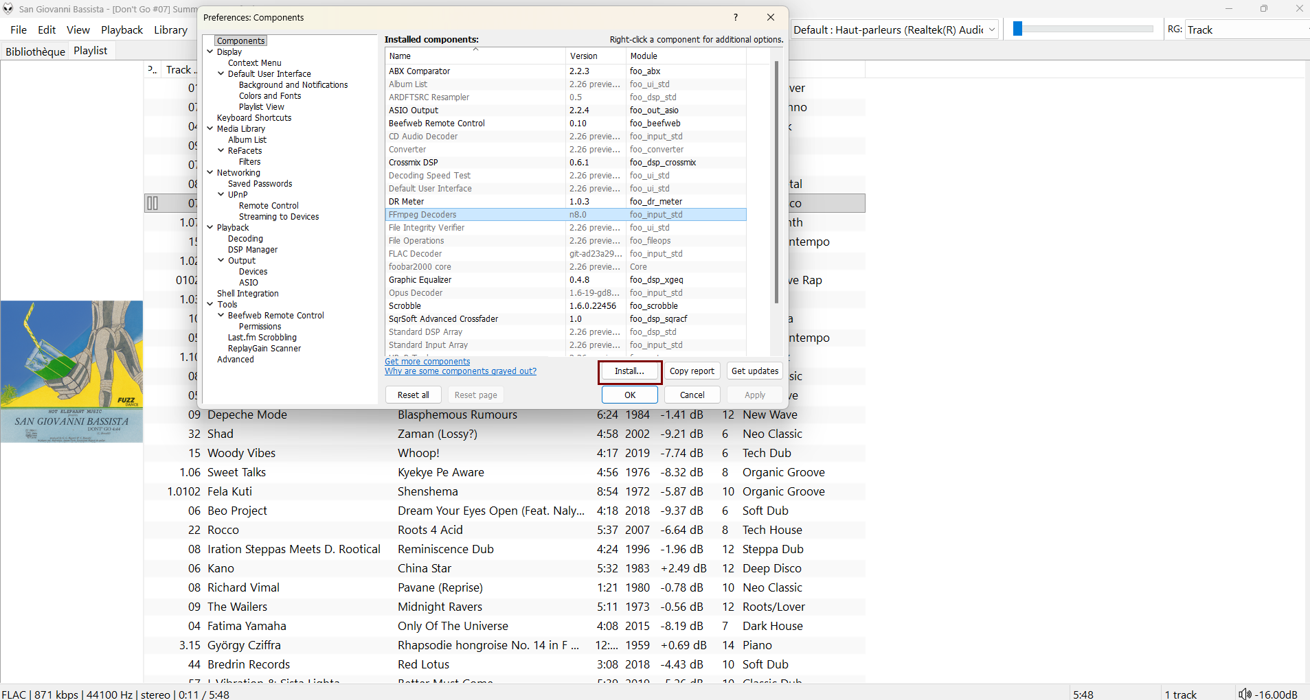 Bouton Install de foobar2000
