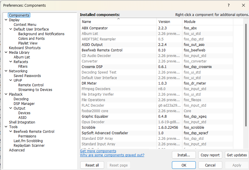 Liste des composants foobar2000